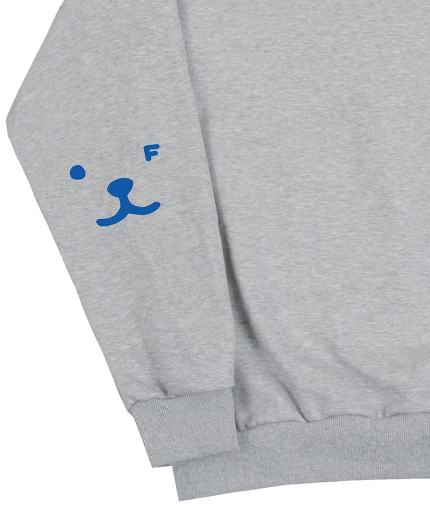 GRAVER [Unisex] Elbow Puppy Face Smile Sweatshirt_Gray/Blue Logo