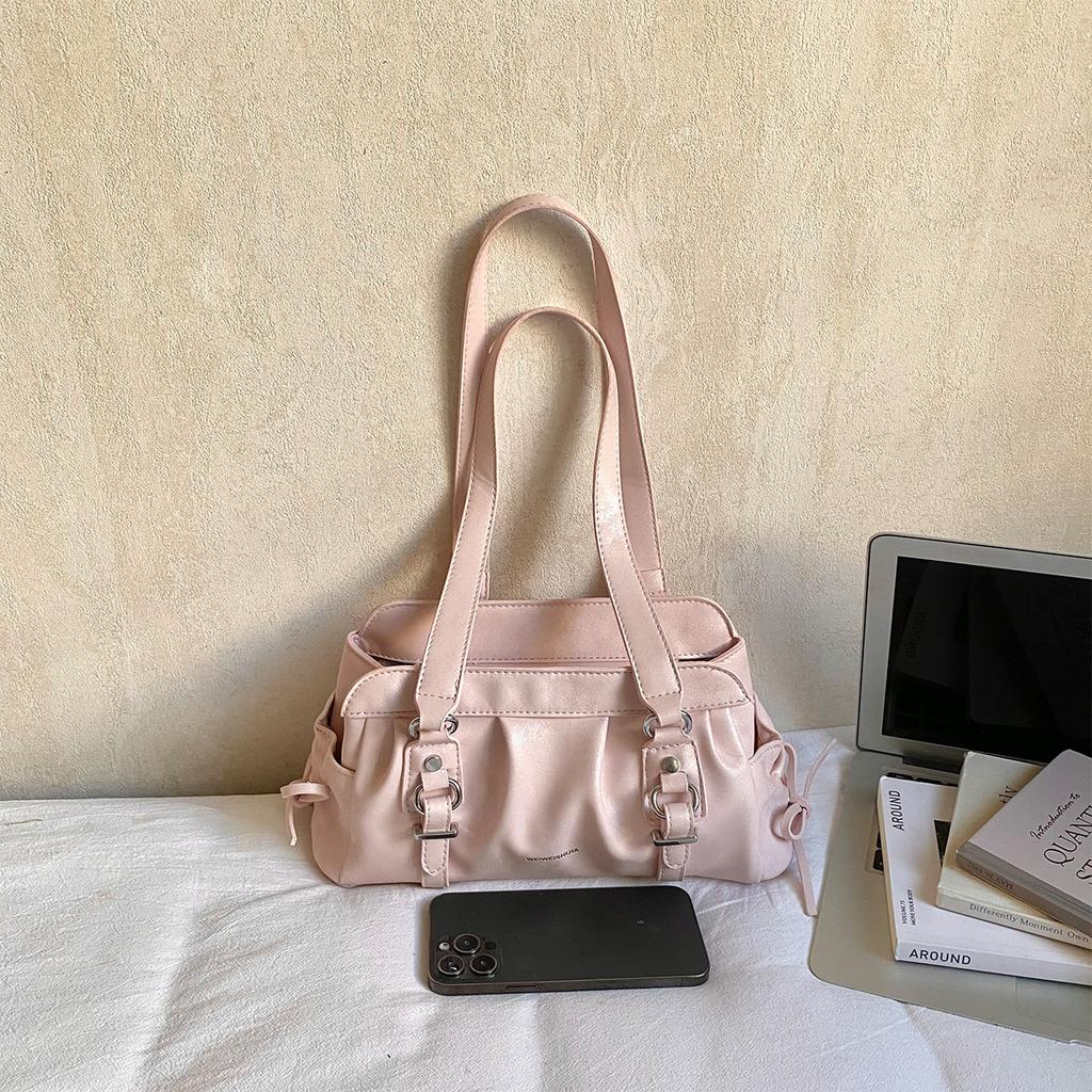 Y2K Fashion Women Shoulder Bag Metal Crinkle Underarm Bag Large Capacity PU Multi Function Handbag for Commute Shopping