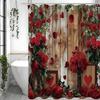 Rose Flower Wood Panel Shower Curtain, Bathroom Decorative Shower Curtain, Waterproof Shower Curtain with Hooks