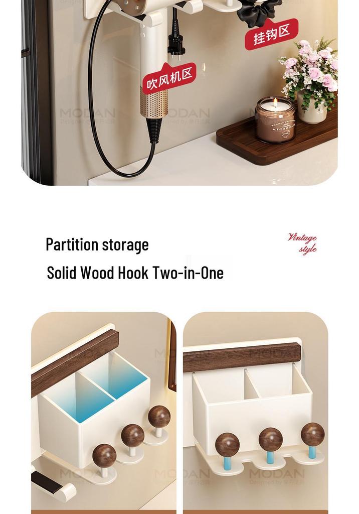Vintage Style Walnut Bathroom Hair Dryer Shelf - No-Punch Wall-Mounted Holder