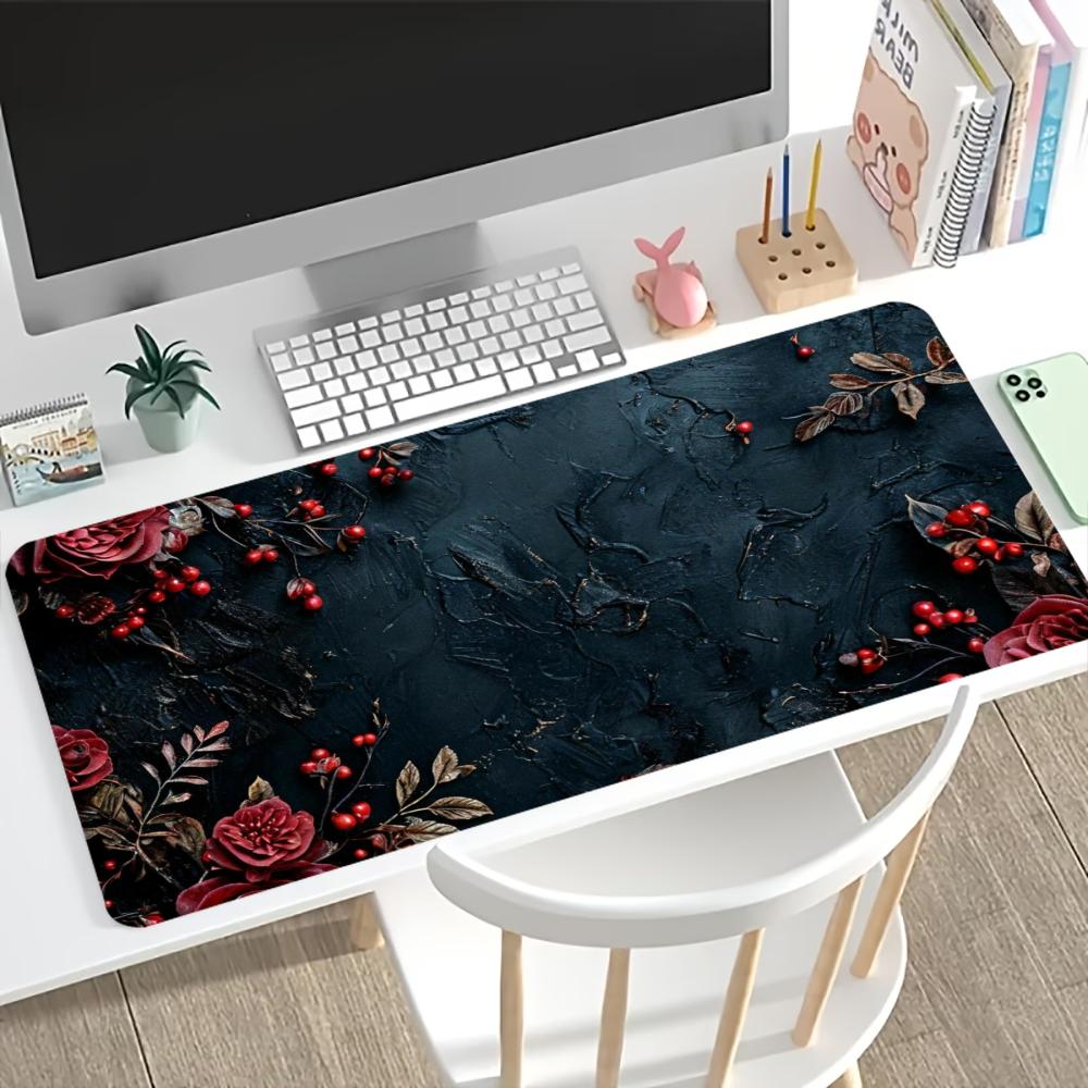 Vintage Gold Floral Large Desk Mat Non Slip Gaming Mouse Pad Stitched Edge Retro Keyboard Mat For Pc Laptop Office Stationery