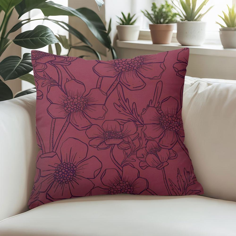 Berry Anemone Square Jacquard Pillow Cover for Sofa Office Waist Cushion Cover Home Decorative Pillowcase