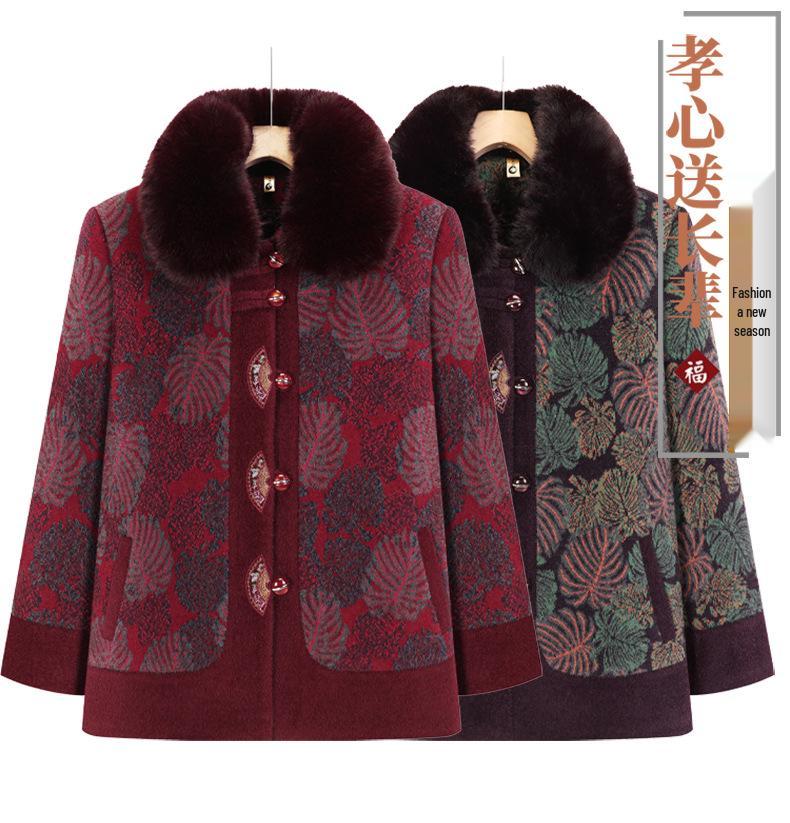 Elegant Fleece-Lined Wool Coat for Middle-Aged & Elderly Women - Cozy, Thickened Winter Jacket for Moms