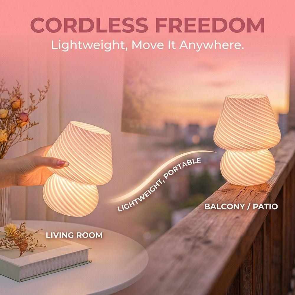 Desk Lamp Ins Style Mushroom LED Lamp Striped Mushroom Bedside Lamp Glass Transparent Night Lamp Nightlight for Baby
