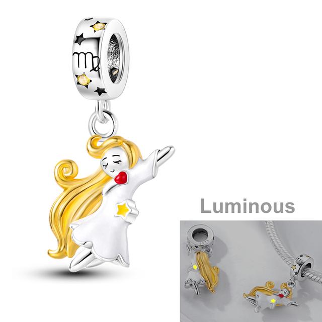 Luminous Charms Beads 925 Silver Constellations Firefly Jellyfish Bulb Star Moon Dangle Fit Original Bracelet Jewelry