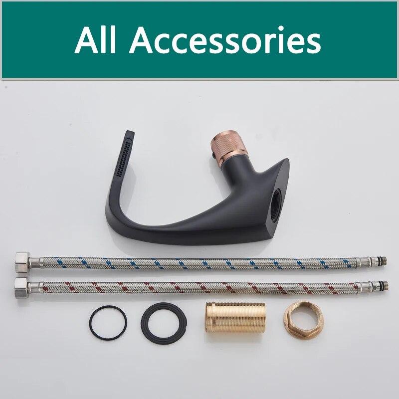 Bathroom Sink Faucets Black Faucet Hot & Cold Water Mixer Single Hole Crane Deck Mounted Basin Tap Chrome Finished