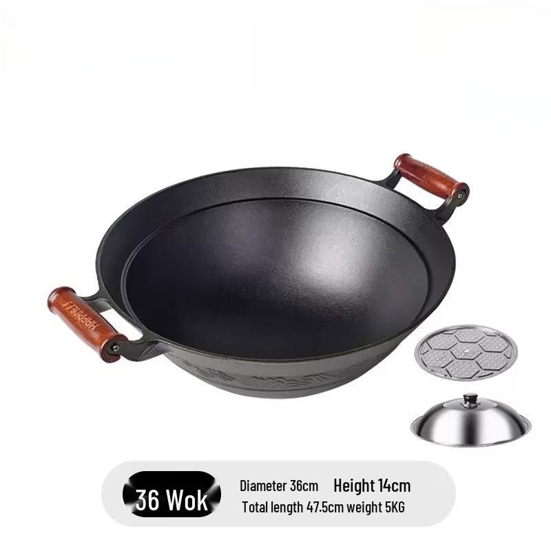 Чугунный вок Zhi Shi 36 см с крышкой и пароваркой 36cm