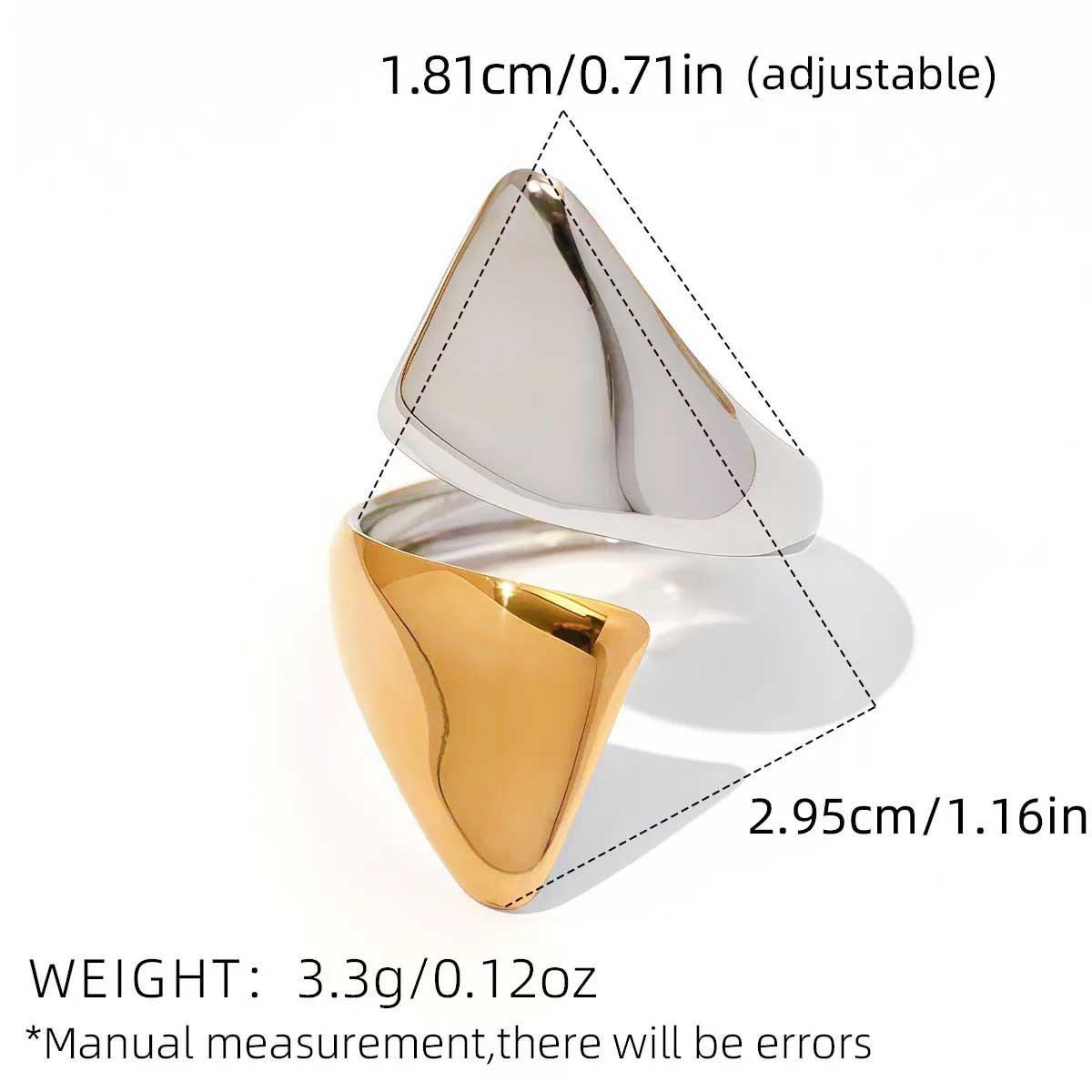 304 Stainless Steel Geometric Opening Rings for Women Men Gold Silver Color Splicing No Fading Rings Banquet Jewelry Accessories