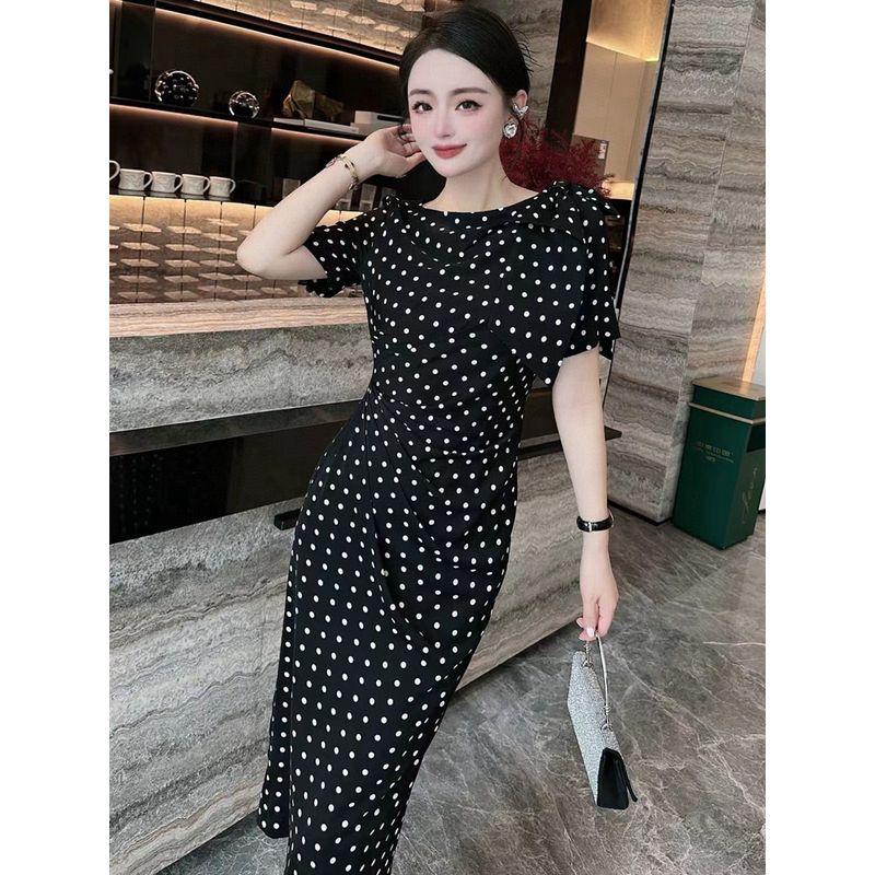 

Новое поступление Элегантное платье-футляр в горошек с разрезом Летняя одежда Black XL