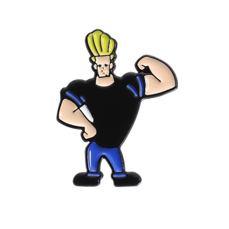 

Cartoon Animation Character Johnny Bravo Enamel Pins Humor Gold Hair Muscular Man Brooches Lapel Badge Jewelry Gifts For Friends