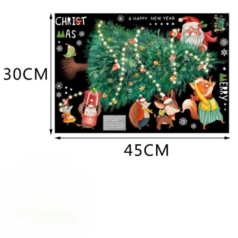 Cartoon Christmas Tree Window Display Glass Decoration Stickers Home Party Holiday Removable Self-adhesive Static Wall Sticker