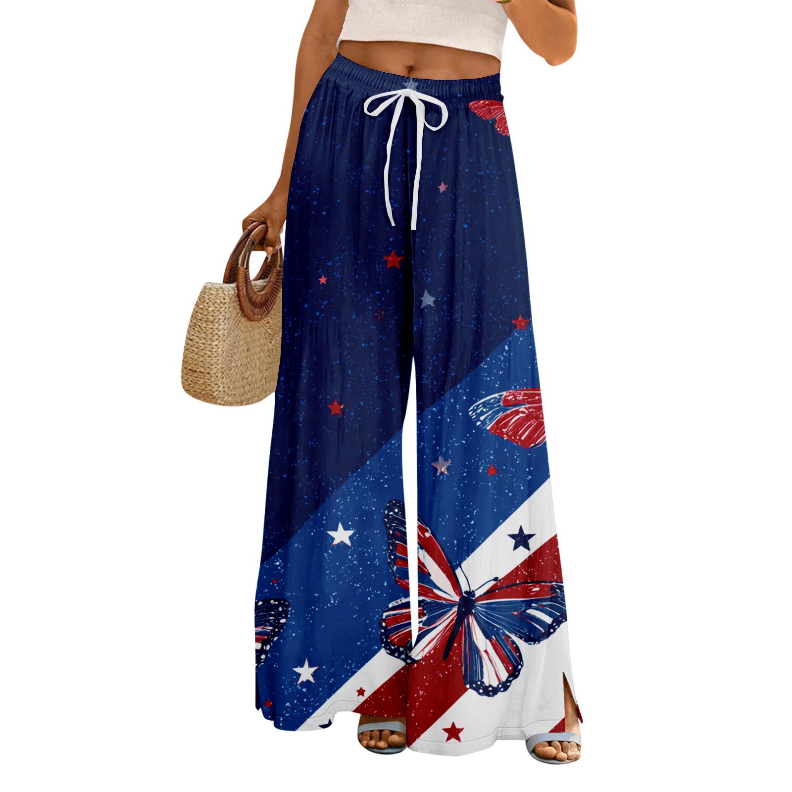 

Женские летние брюки-палаццо в стиле бохо с высокой талией, широкие повседневные брюки с цветочным принтом и карманами S