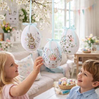 Foam Easter Eggs Pendant DIY Craft Cartoon Easter Simulation Egg Decorative Artificial Egg Hanging Ornament Kids Gifts