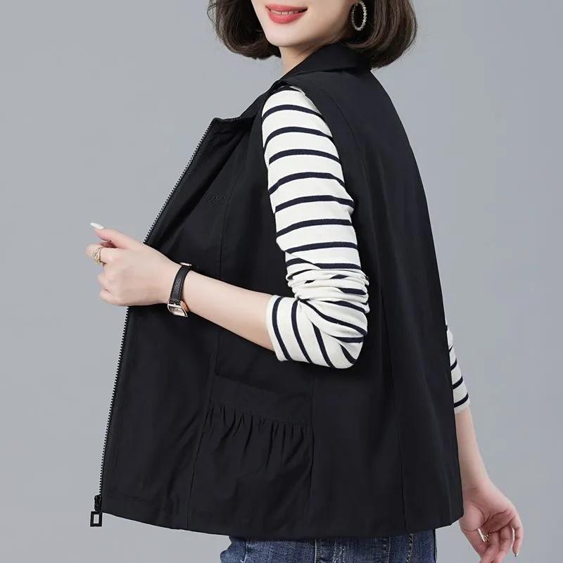 Frühling Herbst Weste Jacke Damen Locker Umlegekragen Lässig Ärmellos Mantel Mode Kurz Weste Top Weiblich
