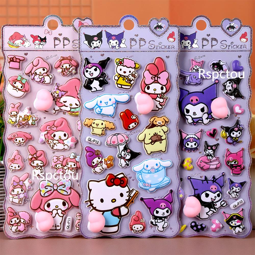 Cute Creative Sanrio Happy Buttocks Stickers Kawaii Cartoon Kuromi My Melody Soft Pinchable Decompression 3D Bubble Decals Gift