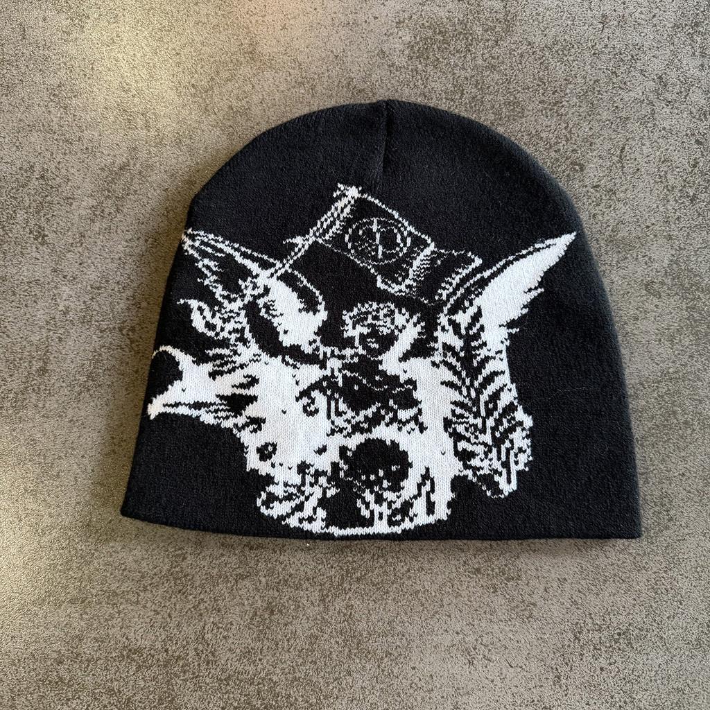 Kawaii Harajuku Knitted Beanie With Colorblock Pattern For Streetwear And Winter Warmth