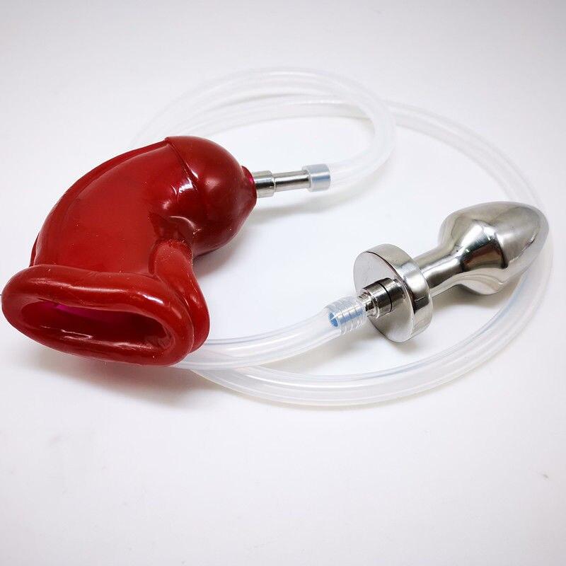 Metal Anal Plugs Enemas Anal Dilation Voyeuristic Male Wearable Silicone Penis Cage Gay Slave BDSM Chastity Cage