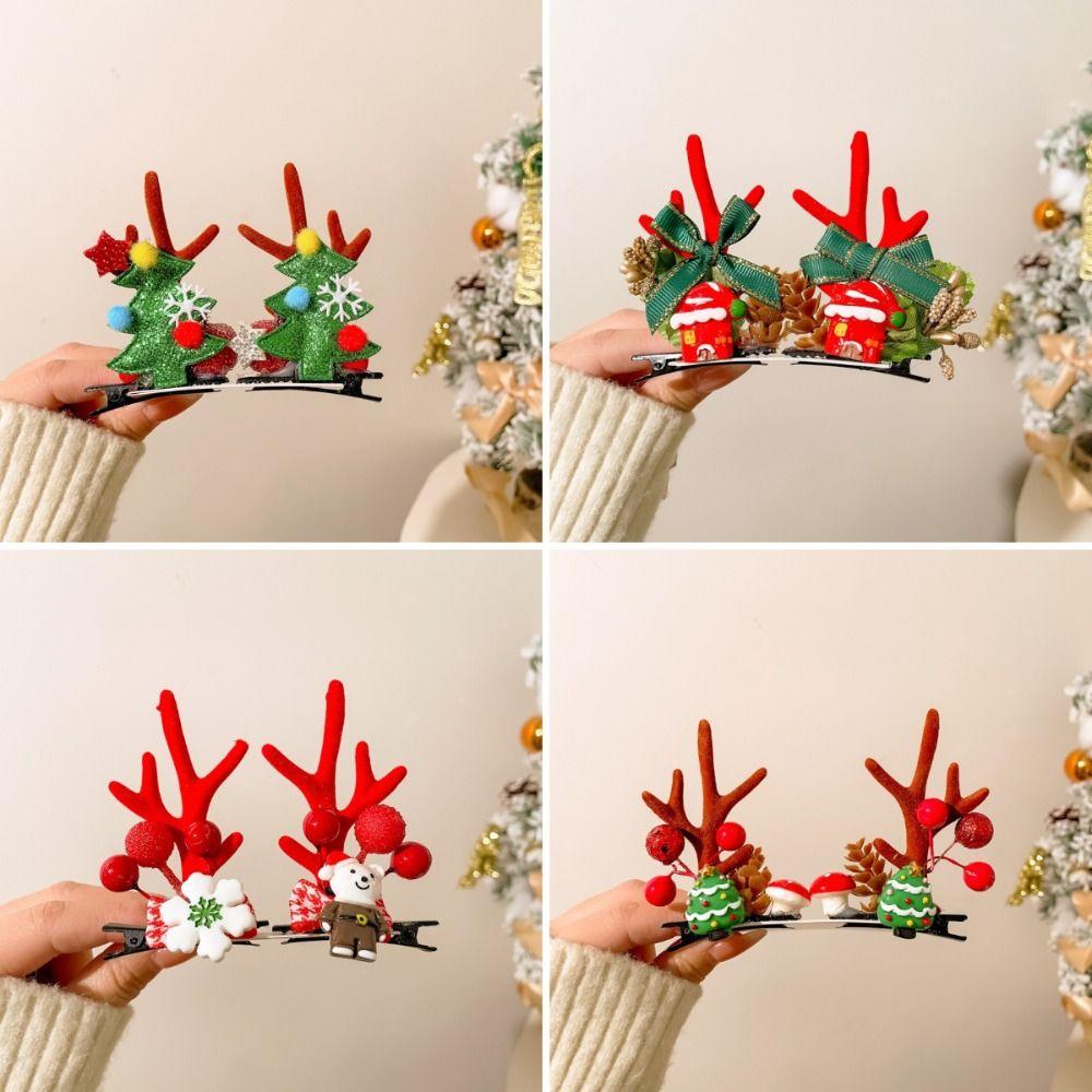 1 Pair Portable Hair Clips Pendants Cute Elk Horn Hair Clips Xmas Headwear  Christmas Decor