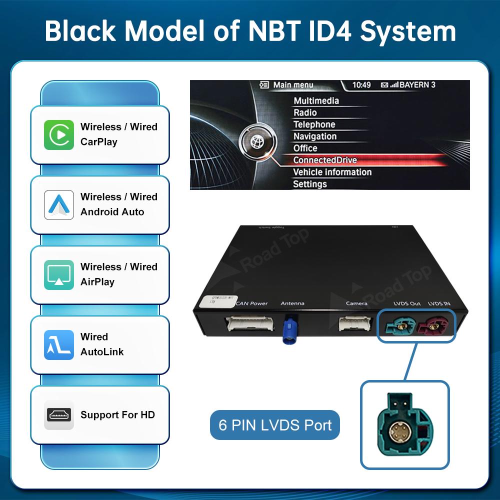 

Wireless CarPlay Android Auto for BMW 1 2 3 4 5 6 7 Series X1 X3 X4 X5 X6 MINI F15 F16 F25 F26 F48 F45 F10 F22 F20 F30 F32 F34 NBT ID4-Black