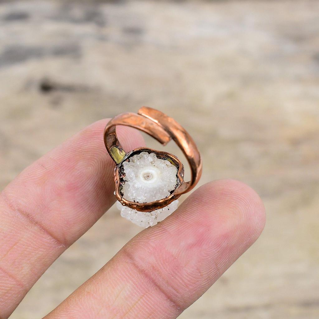 Rainbow Moonstone Druzy Ring Electroformed Copper Ring Adjustable Ring Gemstone Copper Jewelry Handmade Electroformed Jewelry Gift For Mom