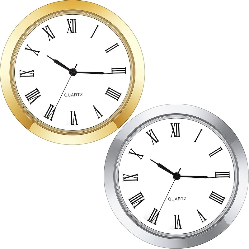 Outus 2 Pack 1.5 Inch Round Quartz Clock ert with Roman Numerals Fit 1.4 Inch Diameter Hole White Face Glass Crystal (Gold, Silver) Gold, Silver
