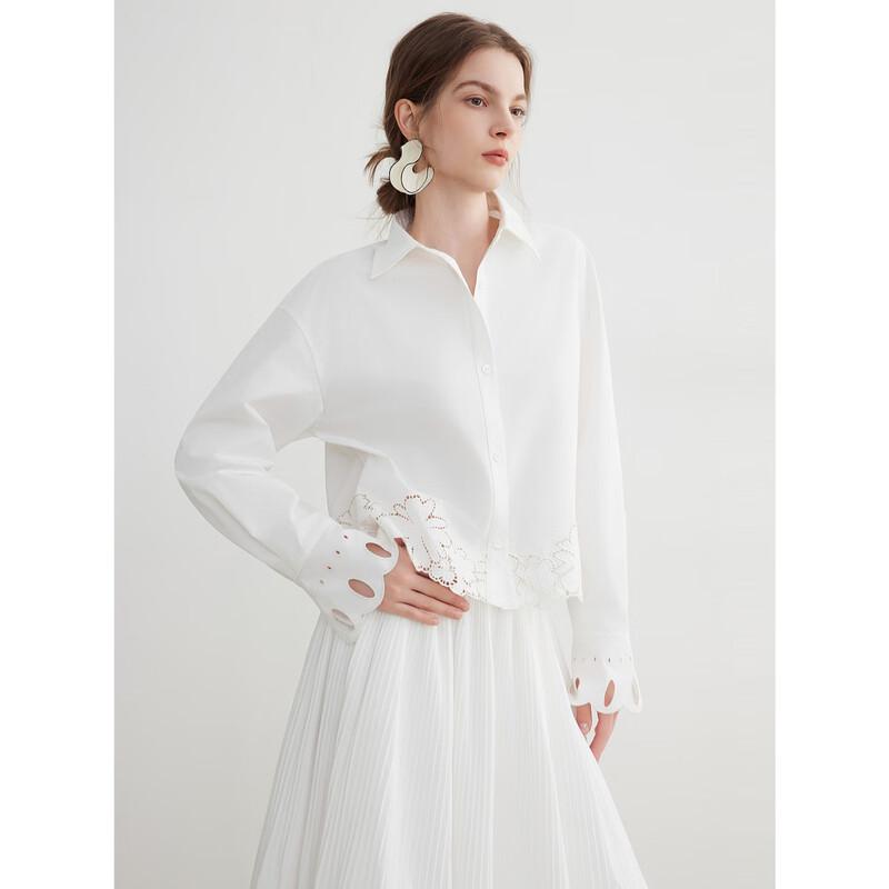 ELLE Women s Hollow-Out Embroidered Short Shirt M