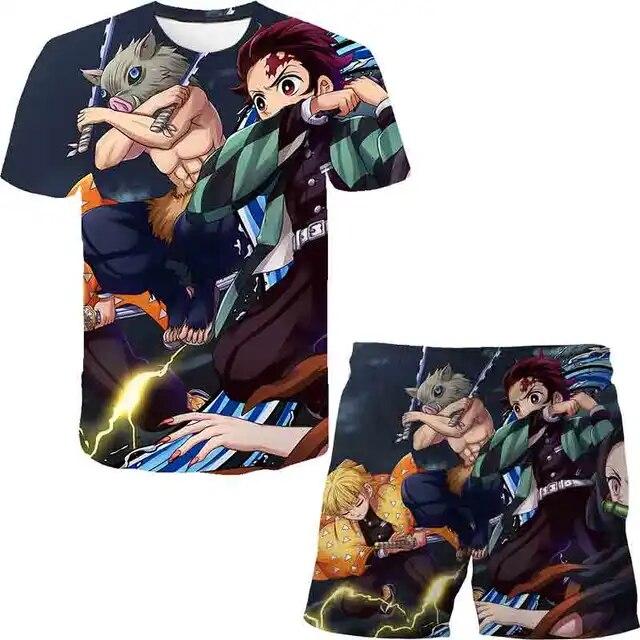 Baby Demon Slayer T shirt Clothes Summer Boys Clothing Sets Fashion T shirt+Short Pants 2pcs Suit Children Clothes Streetwear
