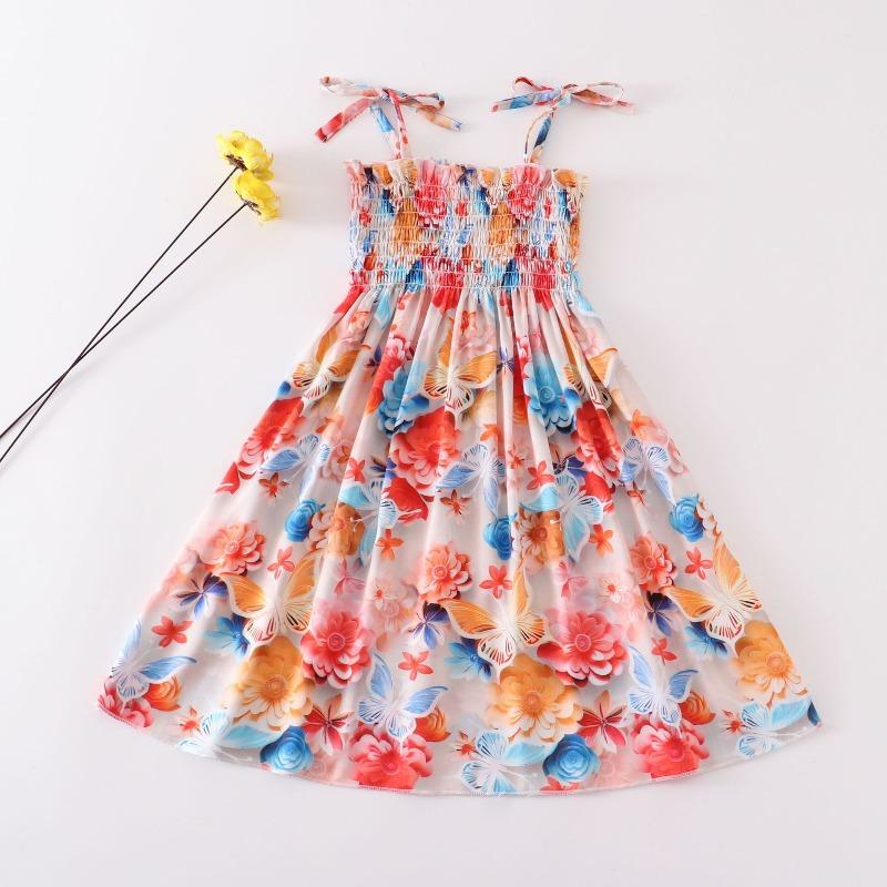 Shabohemian mother and daughter beach skirt parent-child suspender skirt girls floral vest skirt