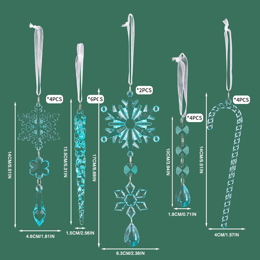 Acrylic 20 Piece Christmas Ornament Set Snowflakes Icicles Candy Canes for Festive Tree Garland and Home Decoration