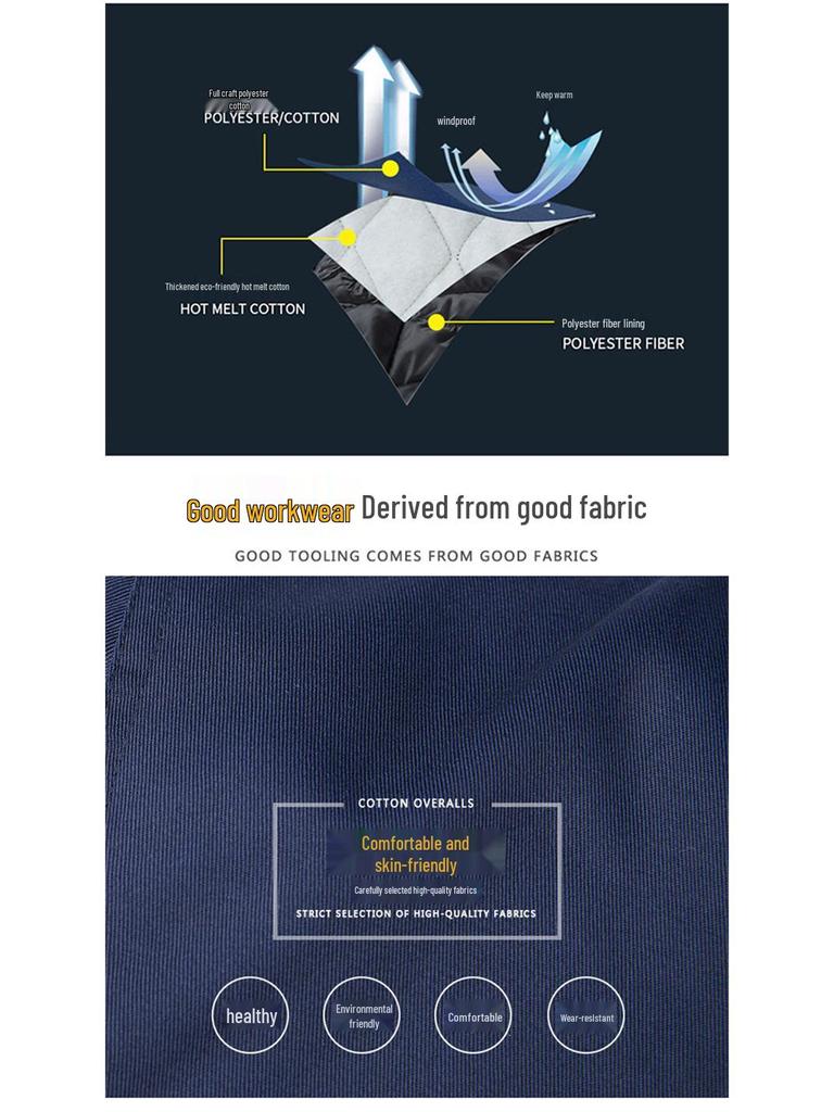 Autumn/Winter Cotton-Padded Workwear Jacket - Cold-Resistant, Embroidered Top for Outdoor and Cold Storage Protection.