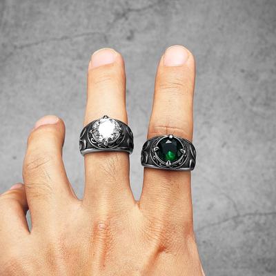 Gems Stone Carving Men Rings Stainless Steel Punk Retro Rock Luxury Fashion Women Jewelry Accessories For Couple Gift