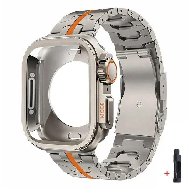 Fodral + Titanarmband för Apple Watch 45mm 44mm Heltäckande Metallfodral Armband för Iwatch Serie 9 8 7 6 SE 5 Byt ut till delar