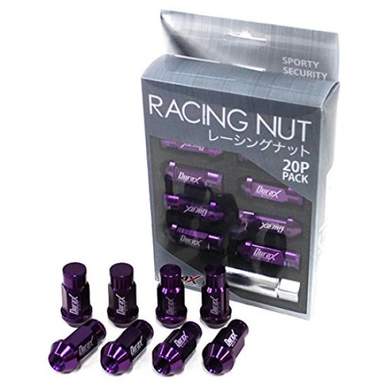 Durax Lightweight Aluminum Wheel Racing M12 Long Cap Nuts with Lock Pack of 20 Nuts, Nuts, P1.25, Nuts, [Purple] фиолетовый