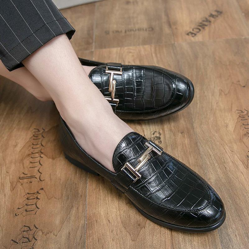 Men's Shoes Large Size Stone Pattern Solid Color Loafers Men's Fashion Casual Shoes Business Large Size Foot Leather Shoes Men