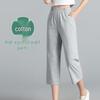 Damen Sommer Baumwolle Atmungsaktiv Hoher Bund Locker Gerade Cropped Hose
