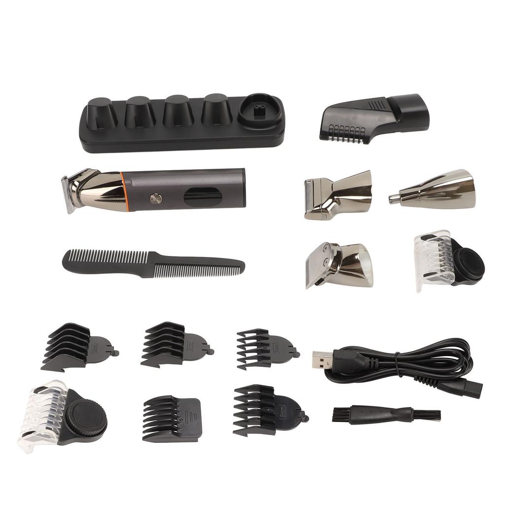 Electric Hair Clipper Waterproof Nose Hair Cutter Eyebrow Grooming Beard Trimming Set with 6 Guide Combs