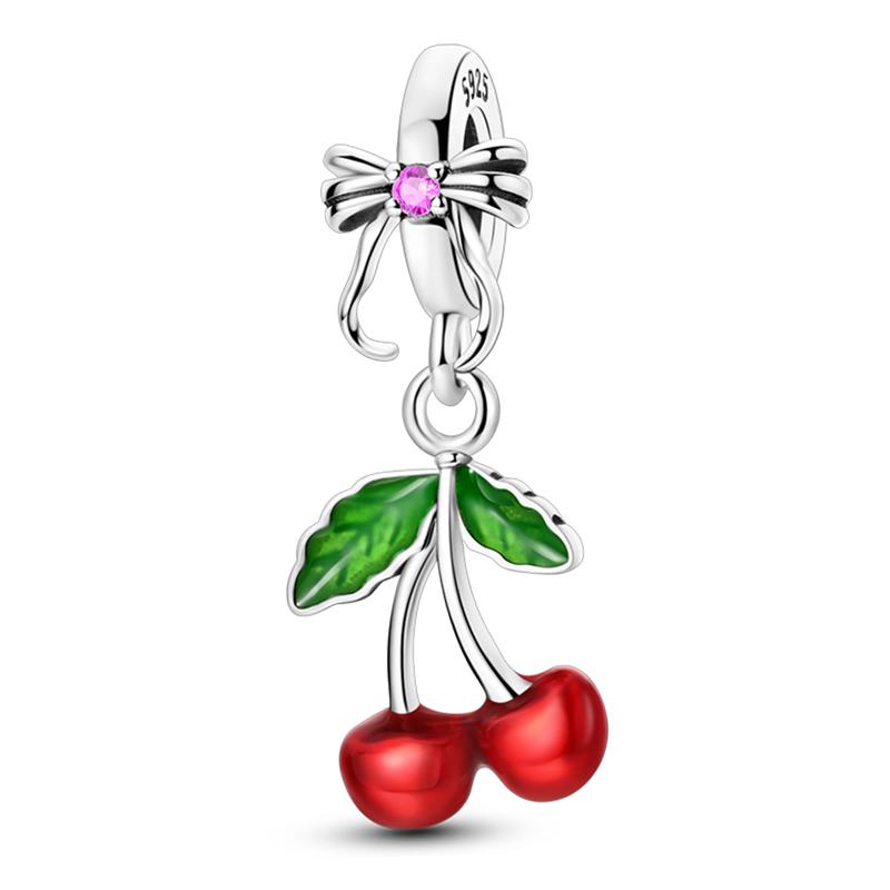 Fits Pan Braceletscopper Charms Color Strawberry Cherry Blueberries Fruit Sweet Original Diy Jewelry Birthday Fine Gifts