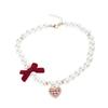 Dog Cats Pearls Necklace Handmade Pet Long Elegant Bowknot Pattern Necklace for Everyday Wear and Pet Gatherings