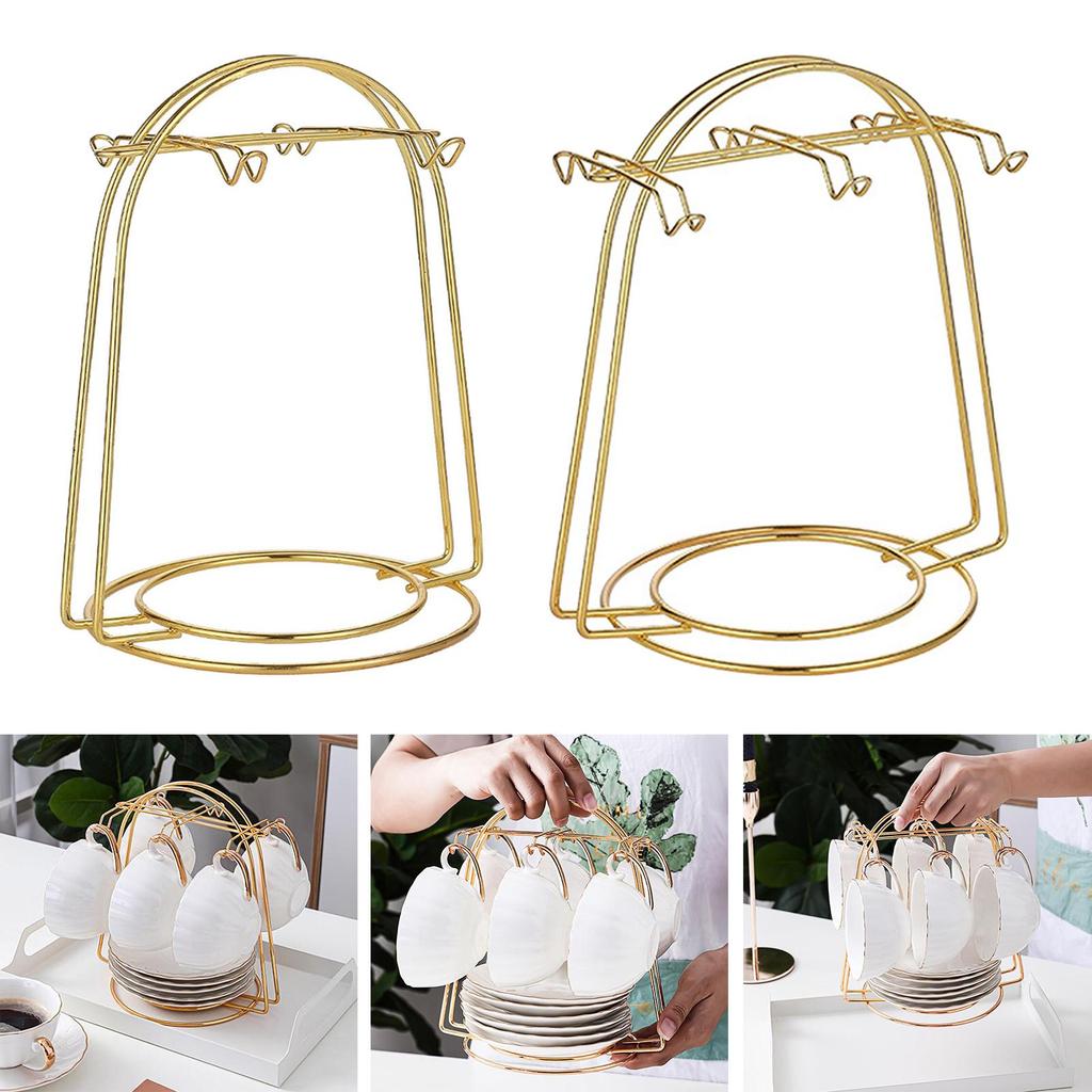 Modern Tea Cup and Saucer Display Rack Durable with Hook Cup Holder Cup Rack for