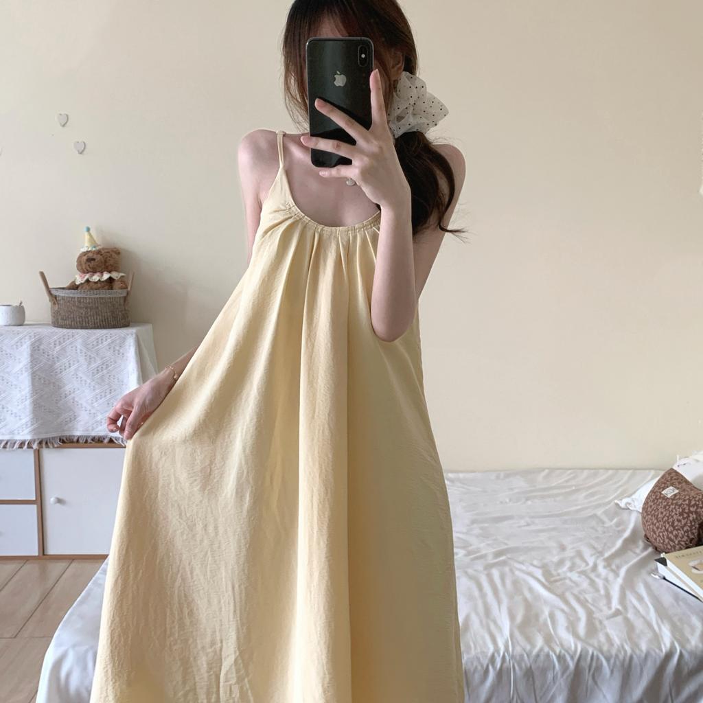 Jolie et douce longue chemise de nuit d'été avec coussinets de poitrine pour femme, nouveau pyjama sexy, peut être porté à l'extérieur, pure tenue d'intérieur