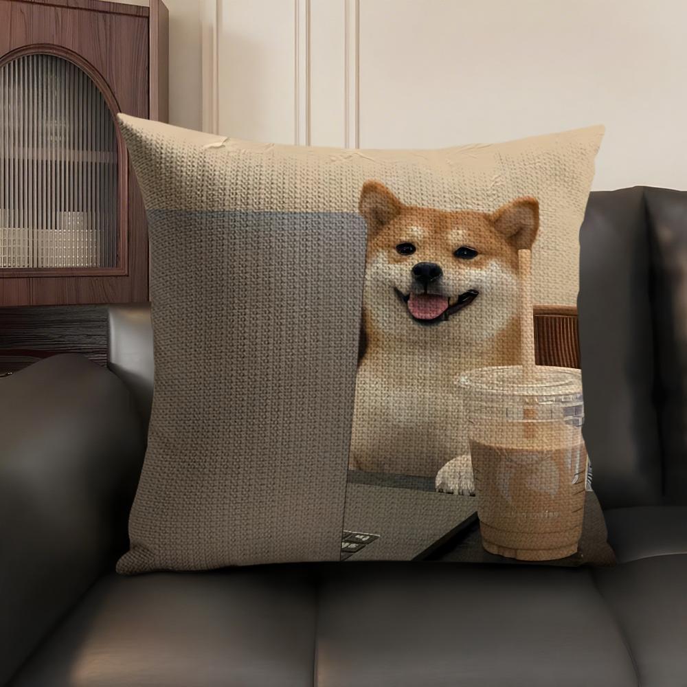Cute Shiba Inu Meme Emoticons Pillow Case Double-Sided Printing Short Plush Sofa Cushion Cover Bedroom Bedside Pillow