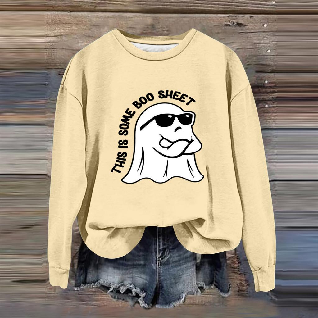 Women's Fashion Casual Long Sleeve Halloween Printed  Neck Sweatshirt