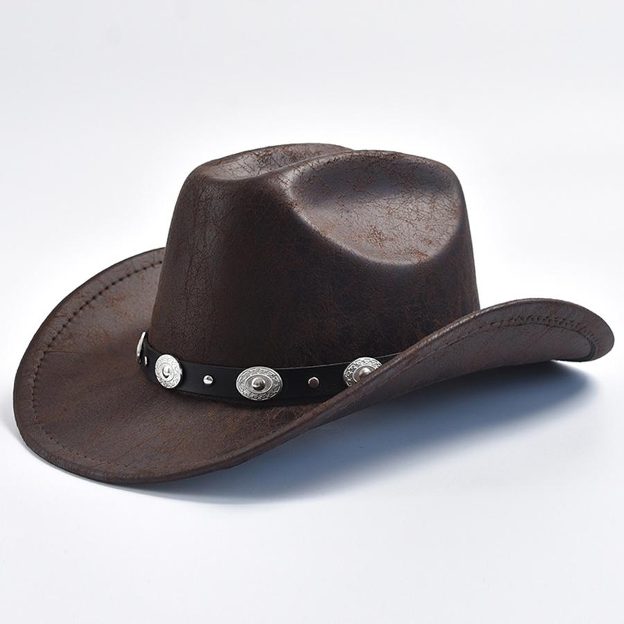 Faux Leather Western Cowboy Hat For Women Men Vintage Gentleman Cowgirl Jazz Hat Sombrero Hombre