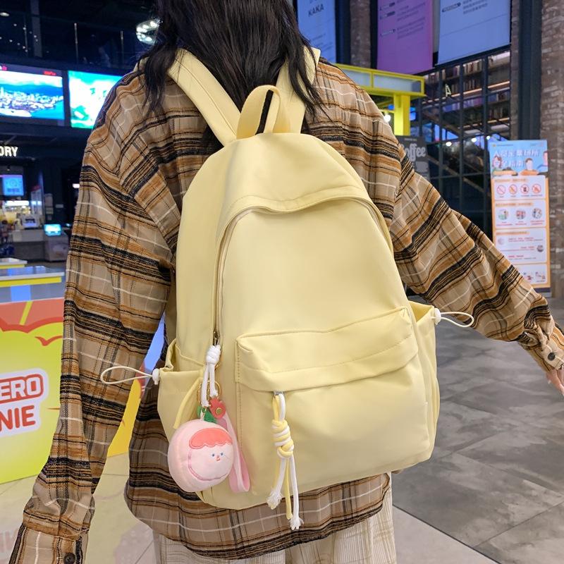 Small Fresh Solid Color Simple Student Schoolbag Art Soft Sister Large Capacity Primary School Students Junior High School Backpack