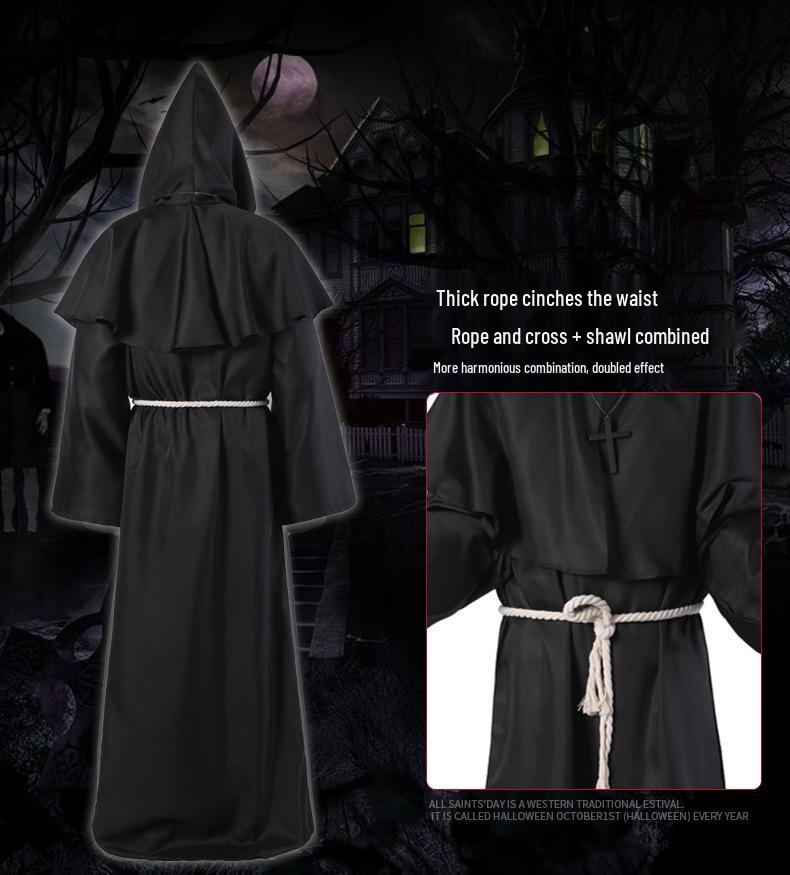 Halloween Medieval Monk & Wizard Robe Costume - Priest COS Stage Wear