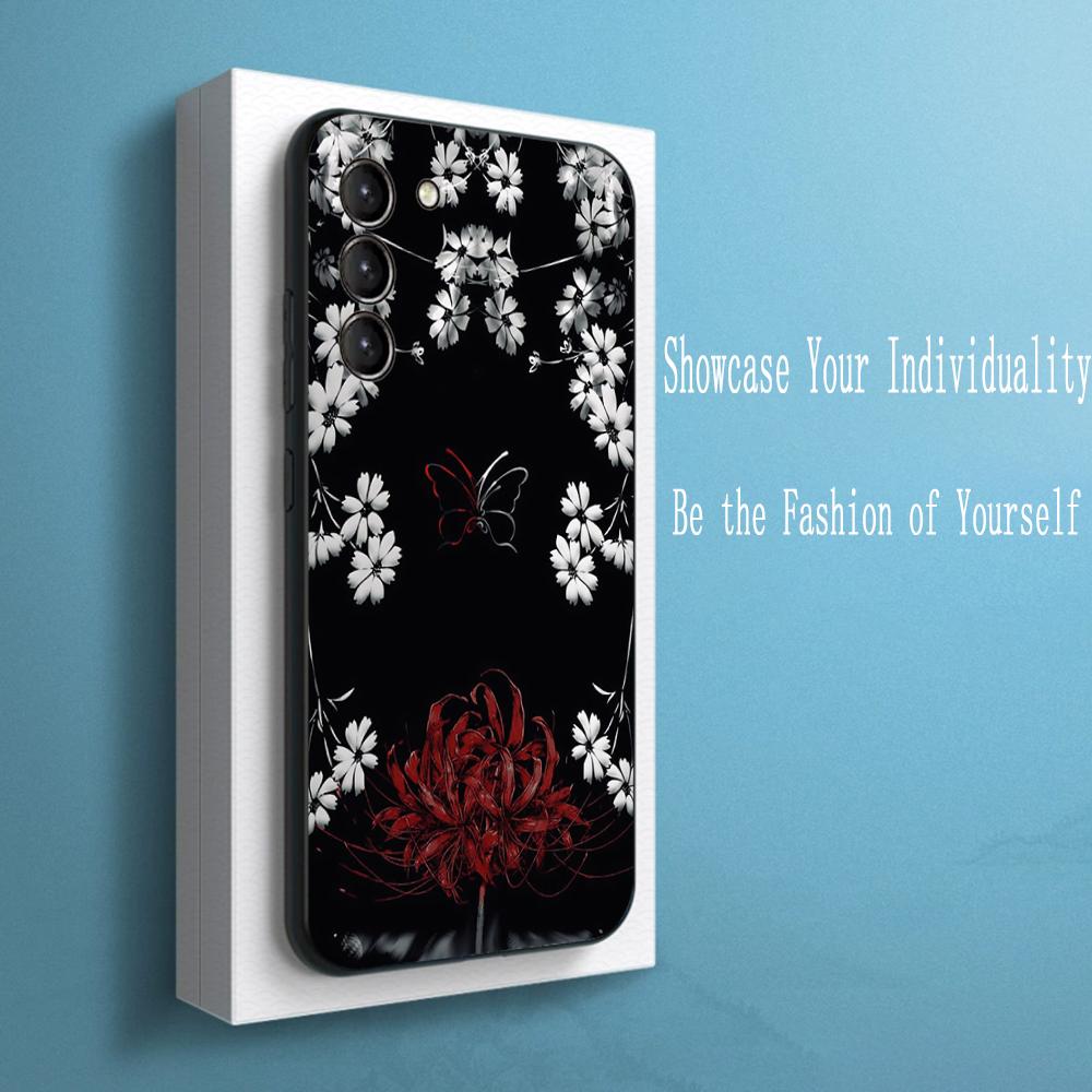 Japan art red spider lily pattern Phone Case For Samsung Galaxy S26 S25 S24 S23 S22 S21 Plus Ultra Note20 Soft Black