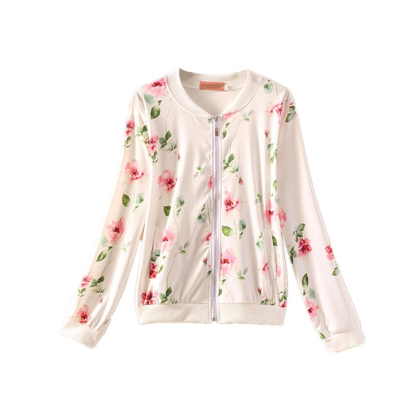 Women's Korean-Style Chiffon Sun Protection Jacket, Long Sleeve, Zipper, Printed, Loose Fit, Short Length