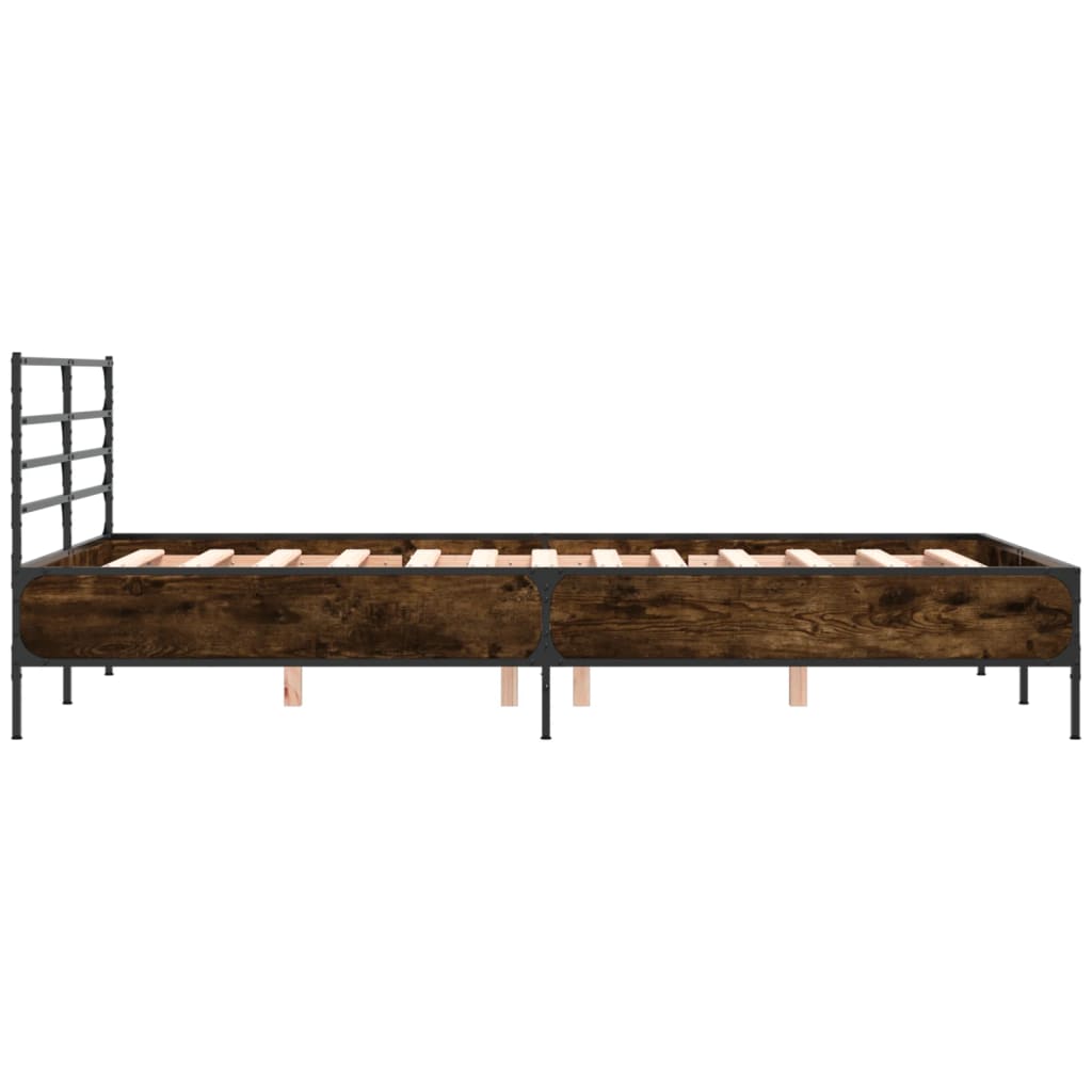Bed Frame Smoked Oak 135 x 190 cm Wood Based Panel and Metal