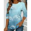 Women's Colorful Floral and Butterfly Print Long-sleeved Loose-fitting Round Neck Top, Casual Everyday Style