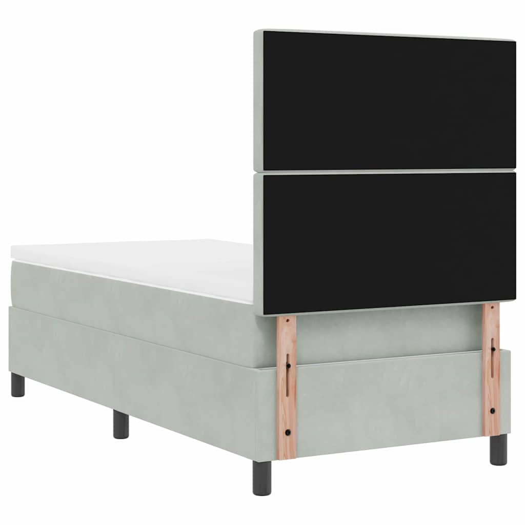 Box Spring Bed with Mattress Light Gray 90 X 190 Cm Velvet